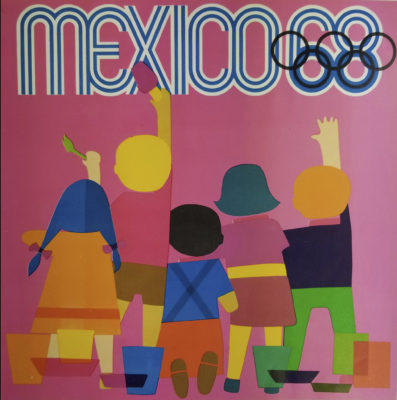 Mexico 68 Advertising Poster. Offset Lithograph 12 x 12 inches Comité Organizador de la XIX Olimpida Departmento de Diseño Impresa en Mexico Por Lito Offset Impremex, S.A.