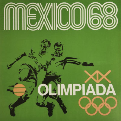 Mexico 68 XIX Olimpiada Sports Poster, Soccer. Offset lithograph 12 x 12 inches Comité Organizador de la XIX Olimpida Impresa de Industria Y Comercio, S.A.