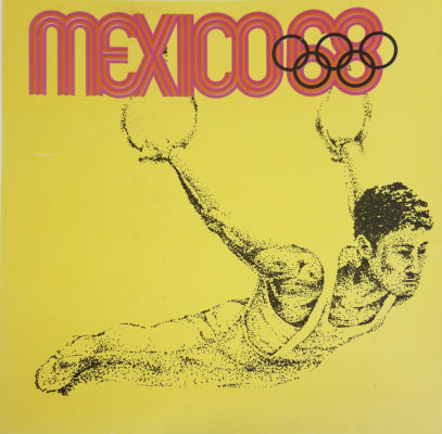 Mexico 68 XIX Olimpiada Sports Poster, Rings. Offset lithograph 12 x 12 inches Comité Organizador de la XIX Olimpida Impresa en Mexico Por Miguel Galas, S.A.