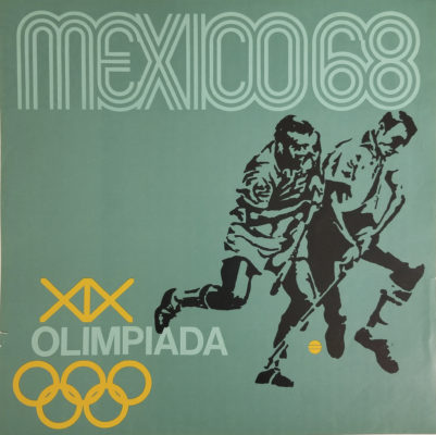 Mexico 68 XIX Olimpiada Sports Poster, Field Hockey. Offset lithograph 12 x 12 inches Comité Organizador de la XIX Olimpida Impresa de Industria Y Comercio, S.A