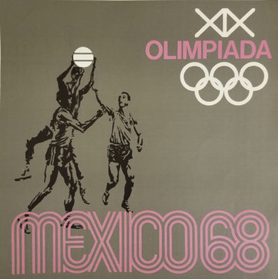 Mexico 68 XIX Olimpiada Sports Poster, Basketball. Offset lithograph 12 x 12 inches Comité Organizador de la XIX Olimpida Impresa de Industria Y Comercio, S.A.