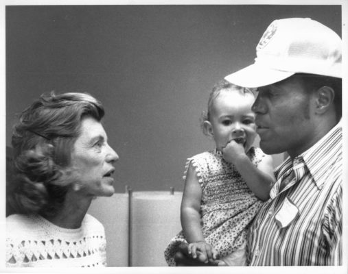 Rafer Johnson speaking with Eunice Kennedy Shriver