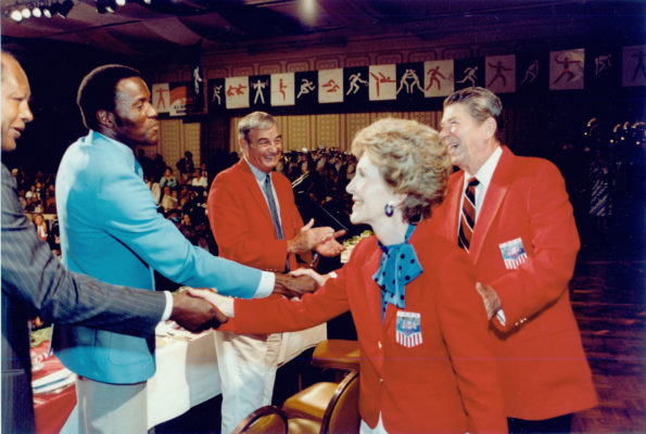 Rafer Johnson meeting the Reagans