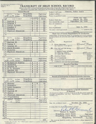 Rafer Johnson's report card